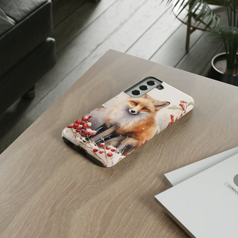 Christmas Fox in a Wreath of Red Berries - Impact Resistant Phone Case